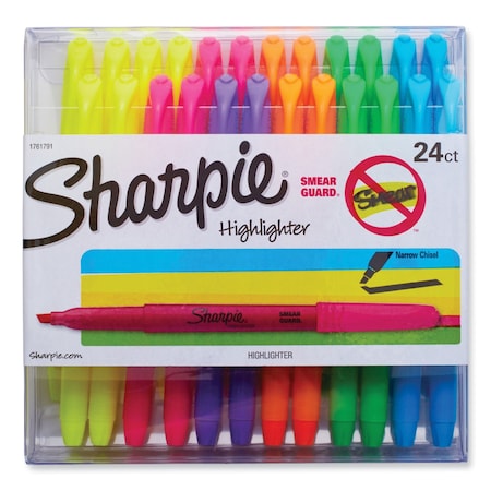 Sharpie Pocket Style Highlighters, Assorted Ink Colors, Chisel Tip, Assorted Barrel Colors, 24PK 1761791